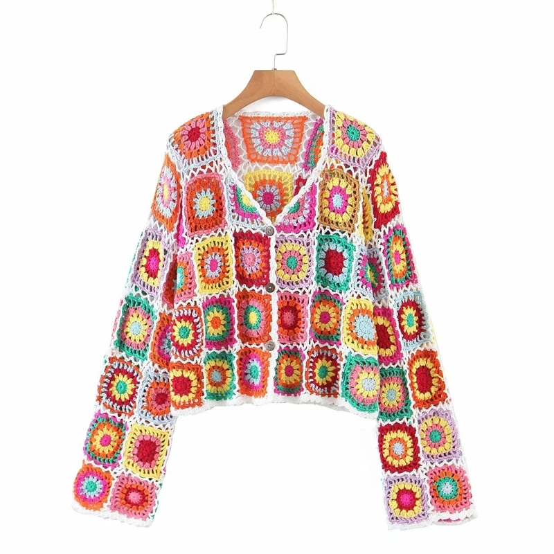 

Vintage Elegant Cotton Cardigan Women Summer Long Sleeve Tops Flower Crochet Tops Coat Jacket for Young Girls Students