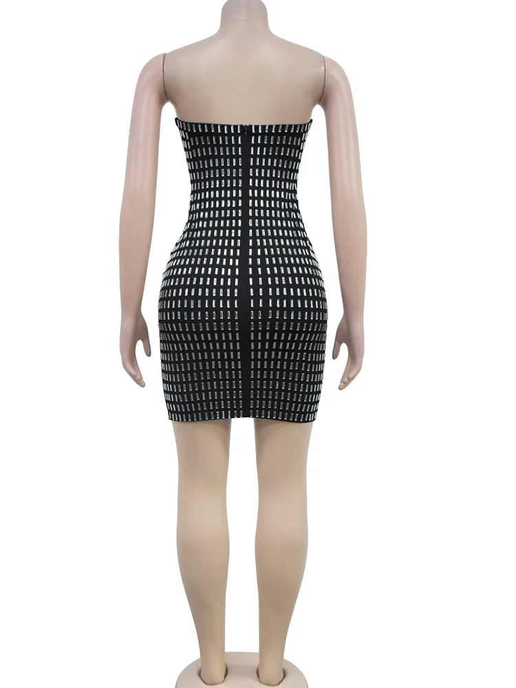 Beyprern Элегантное Черное Техническое Короткое Женское Платье Без Бретелек С