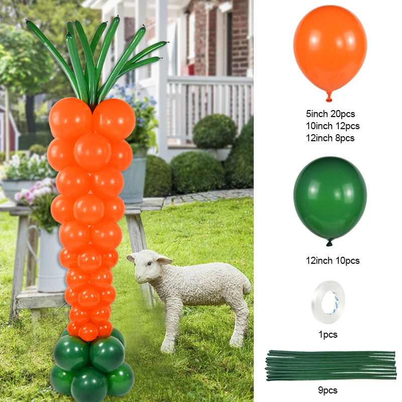 

61pcs Easter Carrot Shape Latex Balloon Set Happy Easter Party Decorations Bunny Carrot Vegetable Balloon Kids Birthday Globos
