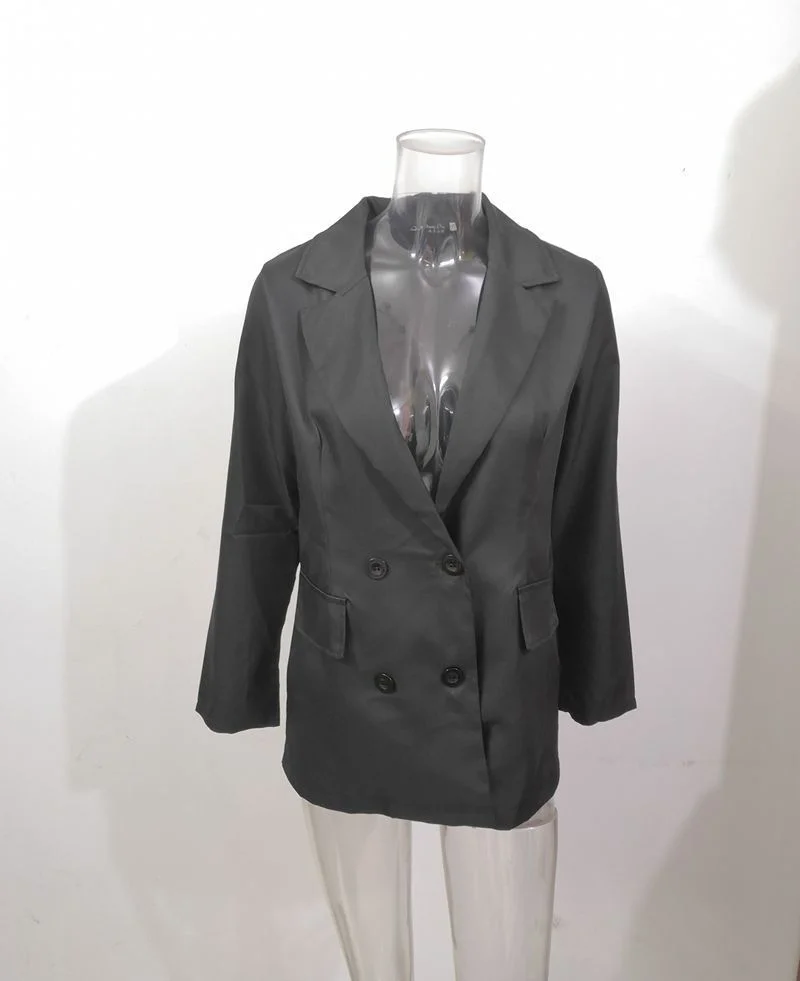 Fashion Solid Colors Blazer Women Double Breasted Casual Office Blazer Plus Size Elegant Chic Simple Work Wear Jacket All-Match