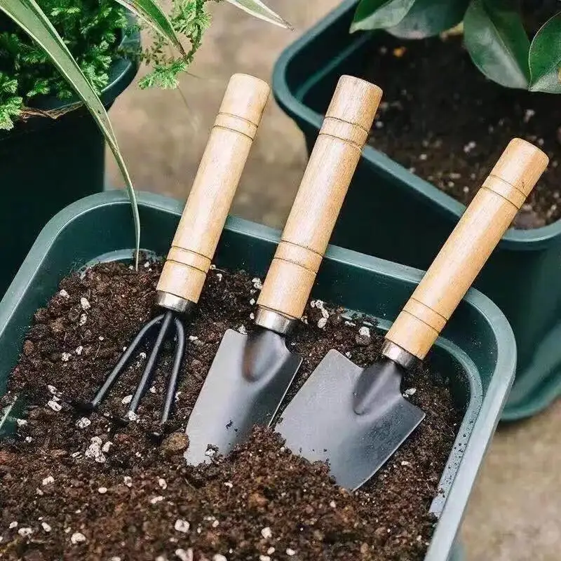 3Pcs  Mini Shovel Rake Set Shovel For Plants Bonsai Tools Garden Mini Hand Tools Miniature Planting Set Wooden Handle Spade