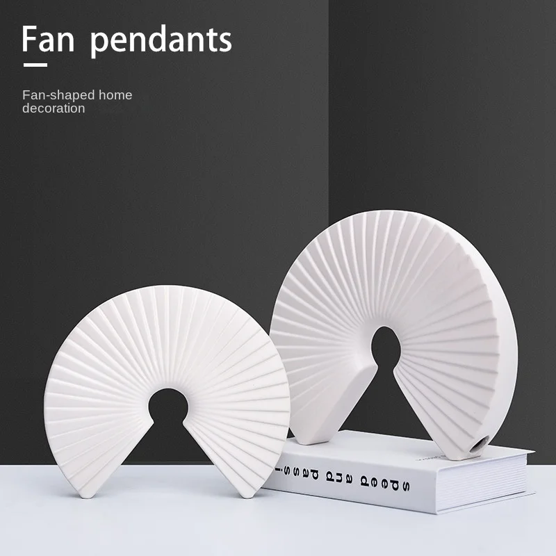 

New Chinese modern simple white fan-shaped decoration model room sales office soft decoration creative handicraft decoration