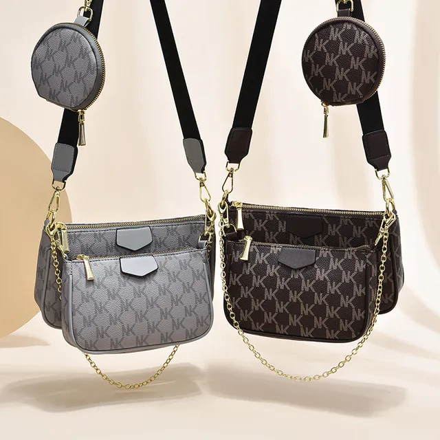 3 pieces/set fashionable women's composite bag PU leather printed women's handbag shoulder bag wallet key bag diagonal chest bag 4