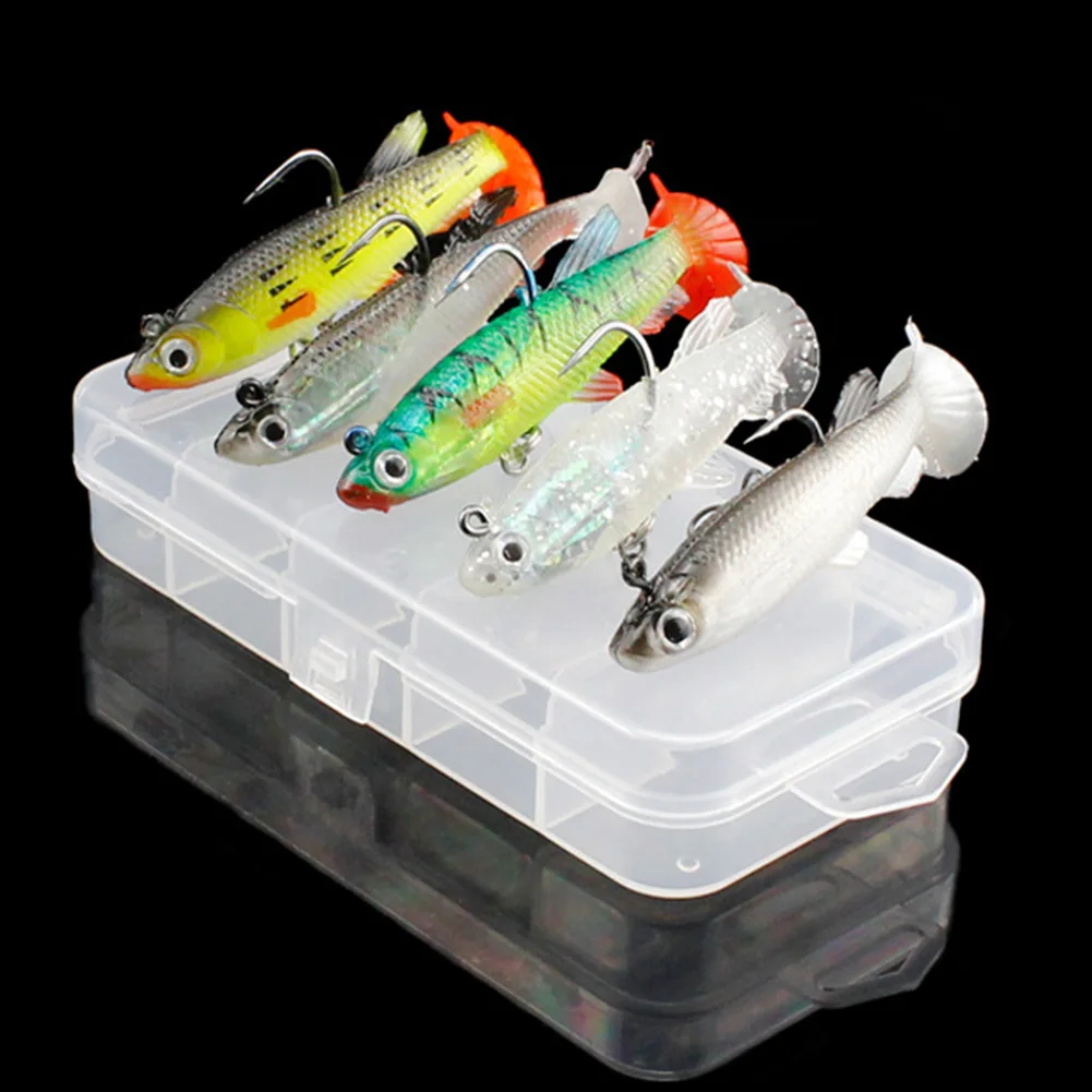

5pcs/Box Fishing Soft Bait T Tail Fish Lure Kit with Hooks Sinking Wobblers Fishing Lures Pike Fishing Minnow Bait