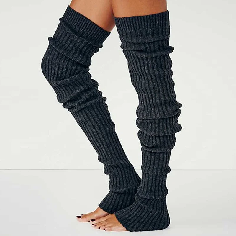 Autumn and Winter Solid Color Knitted Stockings Female Thigh Sexy Long Stockings Leg Warmers Over Knee Socks Women Wool Socks