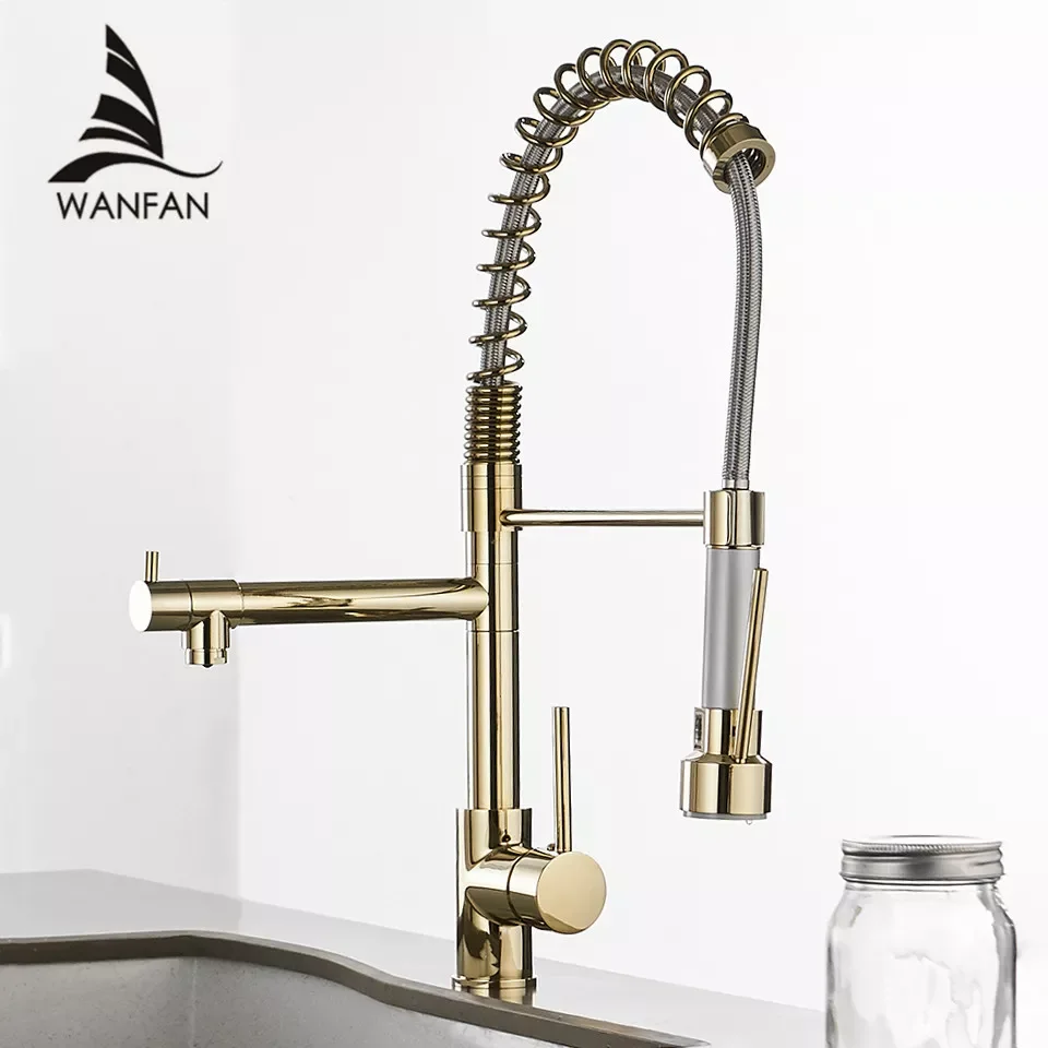 

Kitchen Faucets Gold Torneira Para Cozinha Faucet for Kitchen Sink Single Pull Out Spring Spout Mixers Hot Cold Water Tap 866021