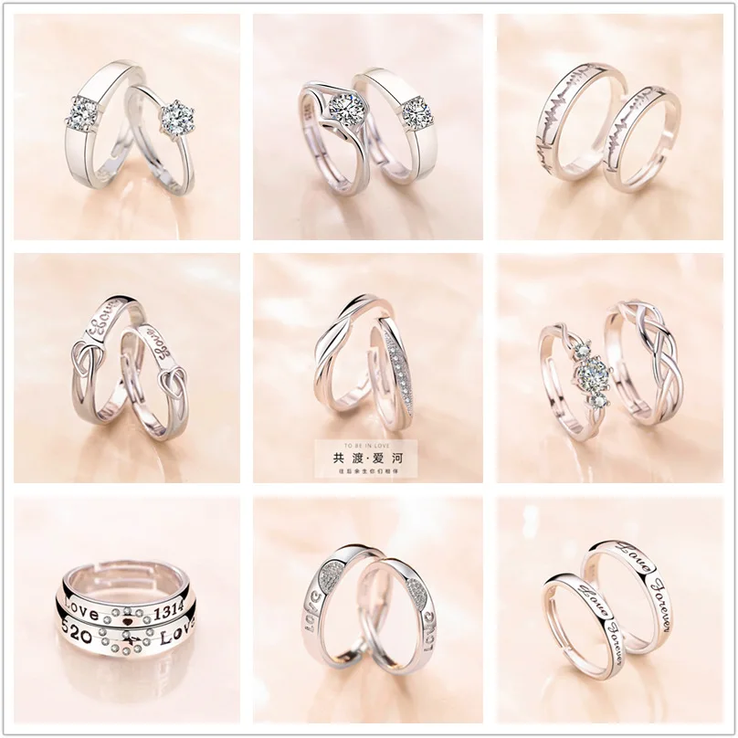 

Couple Ring Pair Men and Women Simple Fashion Temperament Korean Style Crown Zircon Couple Rings Opening Wedding Simulation