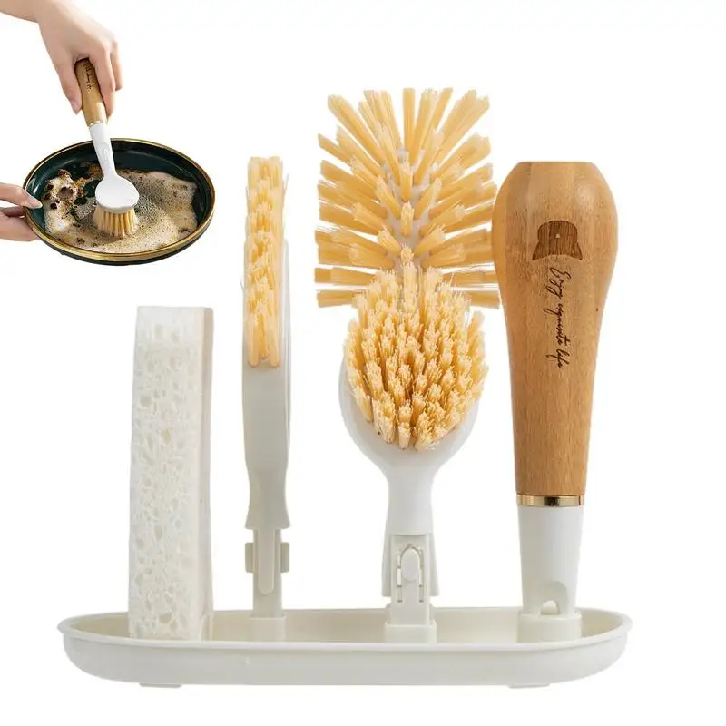 

Dish Brushes Set 3 Heads Dish Washing Scrubber Pots Pans Corners Bottle Cleaning Brush Kitchen Adjustable Angle Cleaning Tool