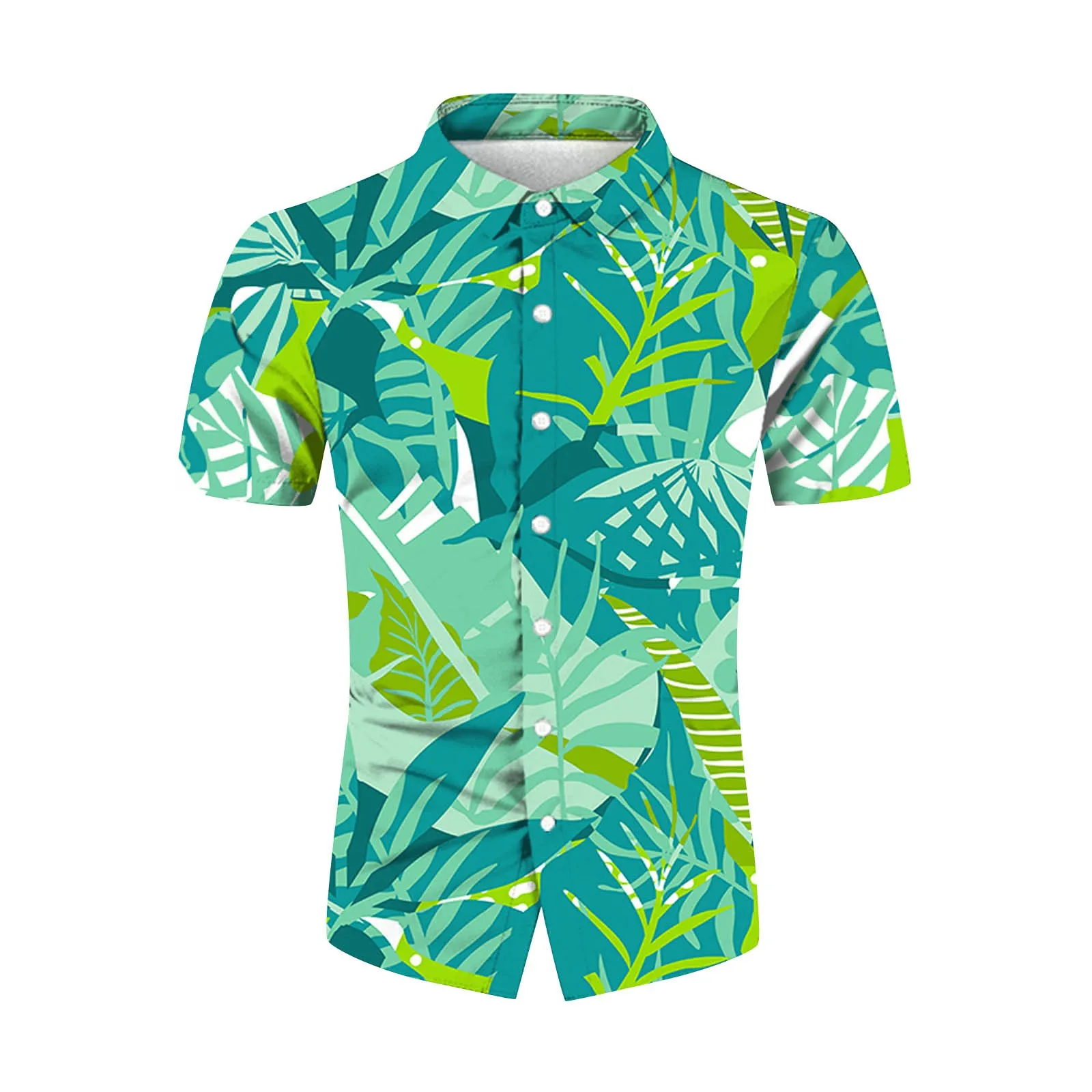 

Men Hawaiian Beach Flower Shirt 2023 Summer New Short Sleeve Button Up Casual Shirts Green Leaf Print Hawaii camisas y blusas