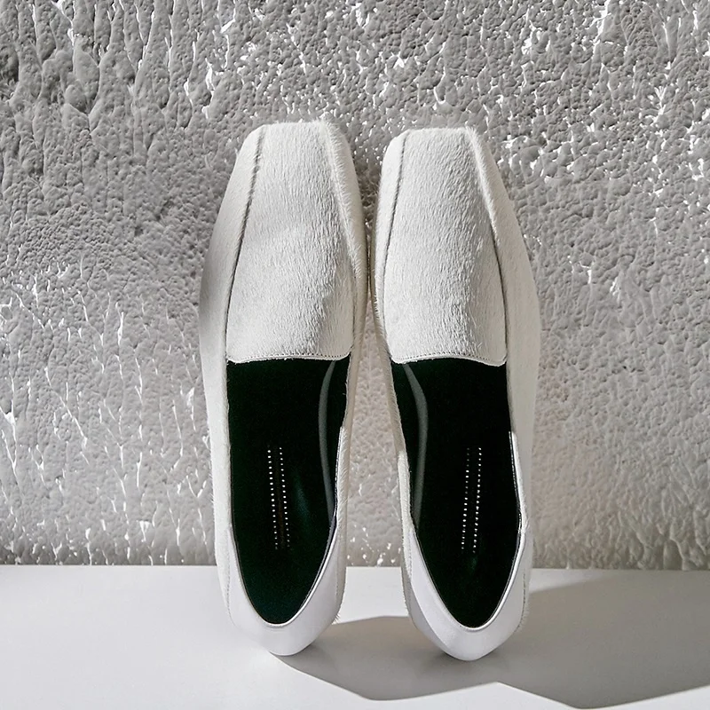 

43 Plus Size Horsehair Square Toe Flats Polka Dot Loafers Women Shoe Without Heel Slip On Spring Autumn Mules Loafer Shoes