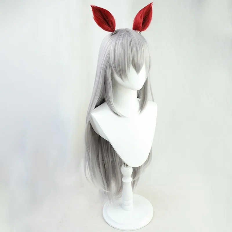 Фото Парик для косплея Uma Musume Pretty Derby Tamamo Cross, серебристо-серый, с ушками, термостойкий, из синтетических волос, для аниме-костюмов на Хэллоуин №4