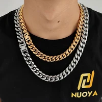 hip hop 18k gold plated stainless steel jewelry miami cuban link chain necklace for men