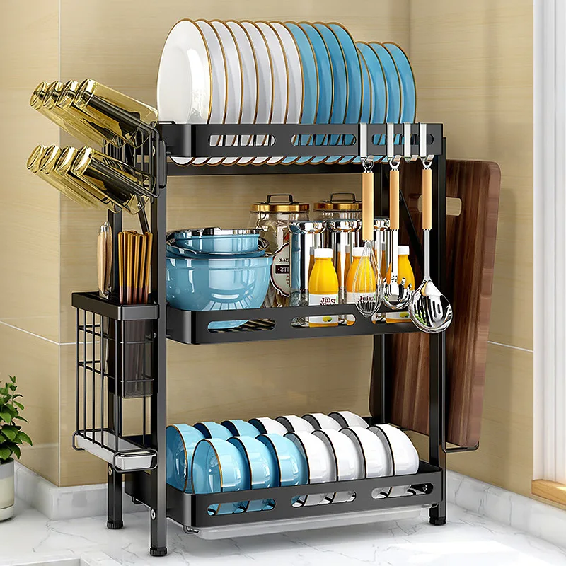 

Punch Free Floor To Ceiling Foldable Kitchen Tableware Drainer Storage Rack Paint Black Stainless Steel Knife Cup Organizer Rack