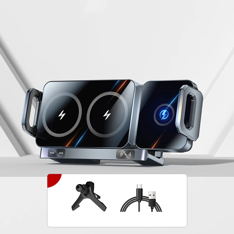 

Складной держатель для телефона с двойной катушкой, автомобильное беспроводное зарядное устройство, универсальное автомобильное крепление для телефона, быстрая зарядка для Samsung iPhone Xiaomi Z Fold