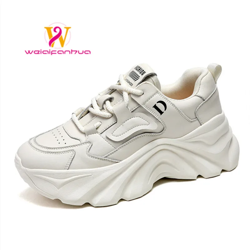 

Женские кроссовки на платформе, новинка 2023, Папины туфли ручной работы, спортивная одежда из натуральной кожи, белая Повседневная универсальная женская обувь