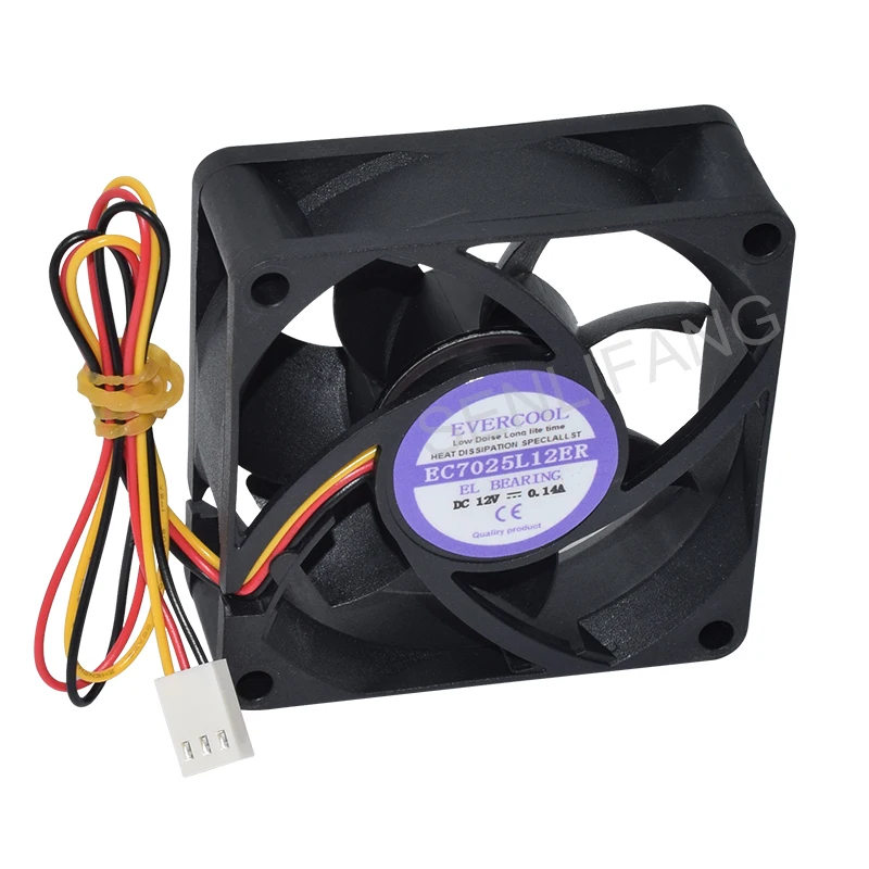 Totalmente Testado 70 mm Ventilador Ec7025l12er para Evercool 7025 Dc12v 0.14a Três-fio de Calor Silencioso Dissipando Refrigeração Ventiladores e resfriadores
