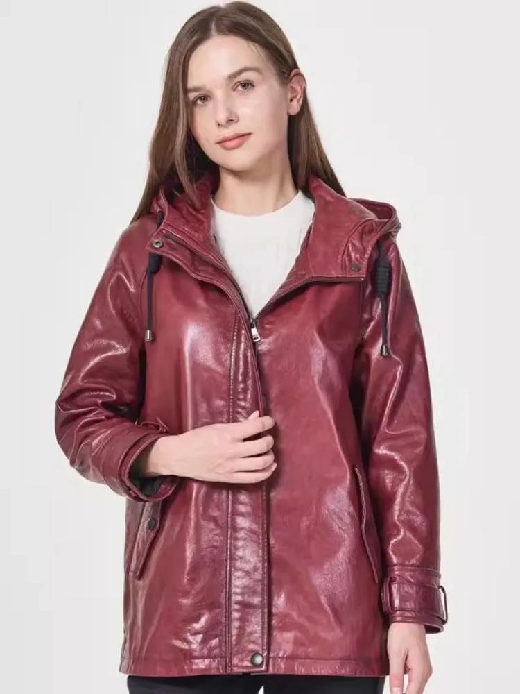 Женская куртка из натуральной кожи на молнии Свободная Повседневная ветровка с