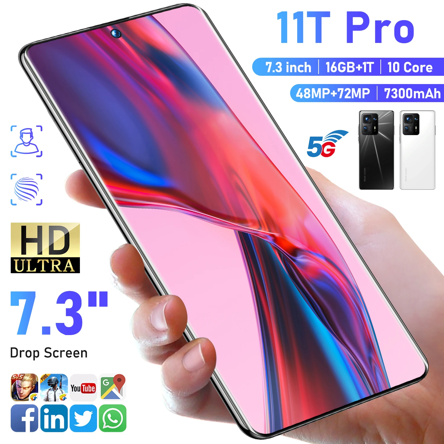 

Global Version 11T Pro 16GB+1T 4G LTE 5G Android OS 12 System 7.3 HD + Full Screen 2400*3200 100% Original