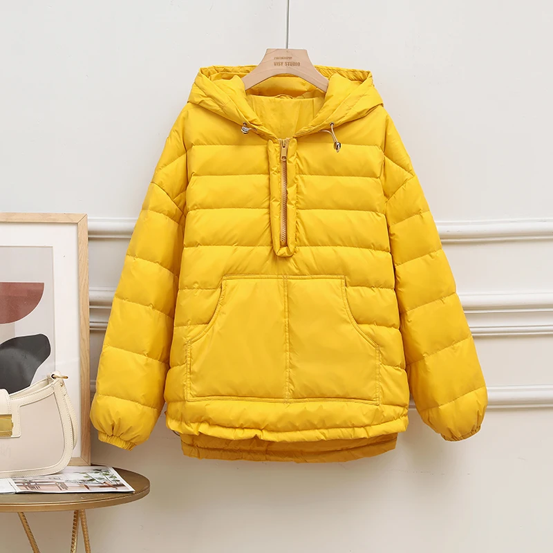 2022 autumn winter new Korean version loose sweater fashion half zipper pullover light white duck down short down jacket women