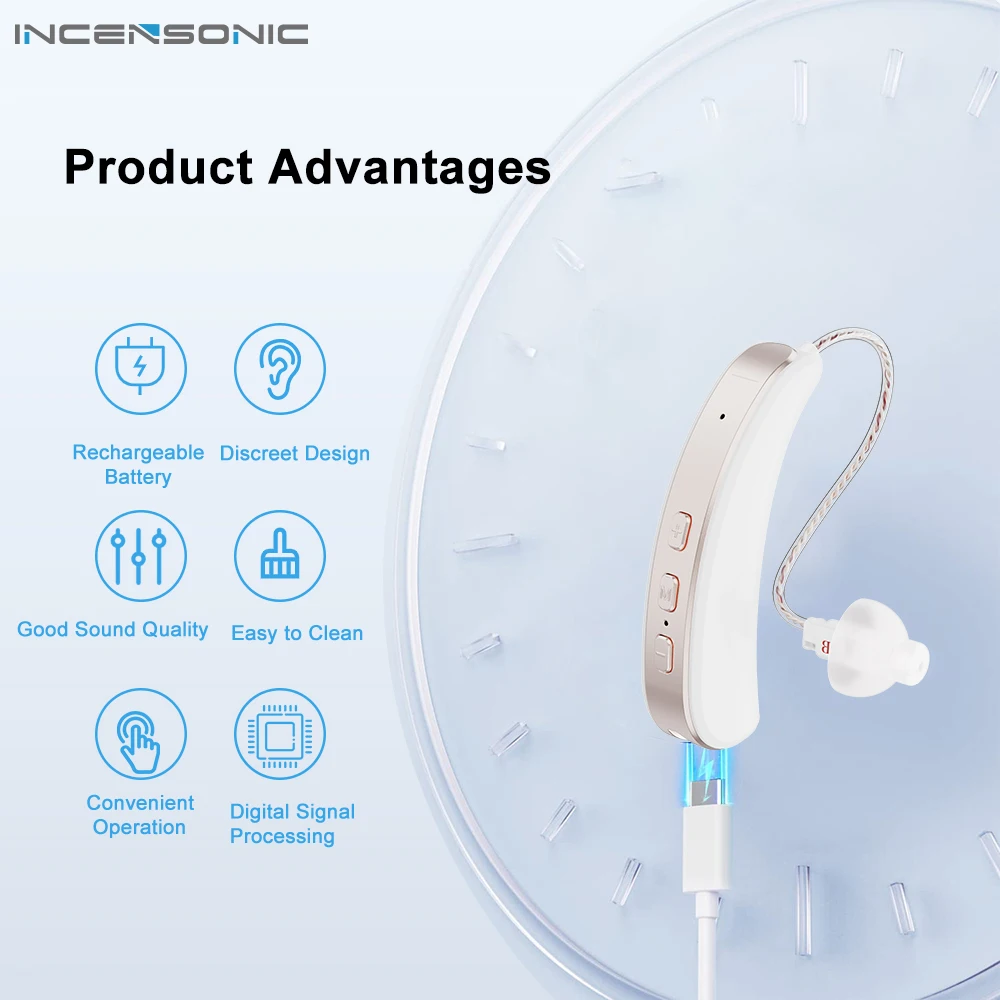 

Digital hearing aid BTE invisible adjustable rechargeable audio amplifier for noise reduction of the elderly R20D1