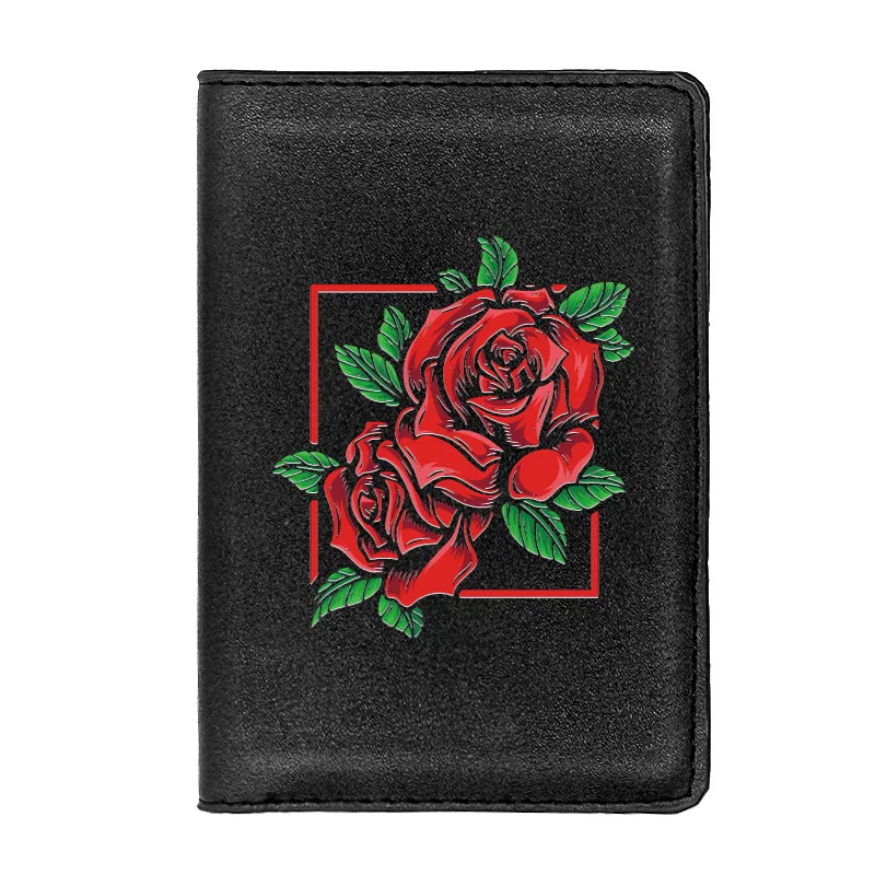High Quality Luxury Rose Flower Printing Leather Passport Cover Men Women Holder ID Credit Card Case Travel Passport Wallet luxury rose gold men s watch leather card credit holder wallet fashion sunglasses sets for men unique gift for boyfriend husband