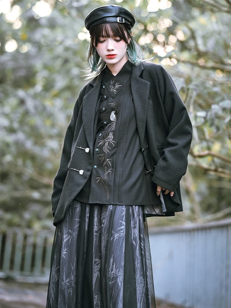 Популярный дизайн Sense новая черная рубашка с длинными рукавами и китайской