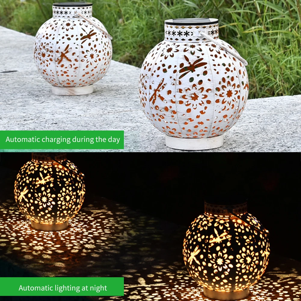 Yard With Handle Solar Garden Lantern Walkway Iron Table Shadow Effect Outdoor Waterproof Hollowed Out Moroccan Hanging Retro