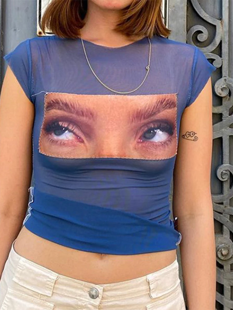 

Футболка женская газовая с коротким рукавом и круглым вырезом, в стиле Харадзюку