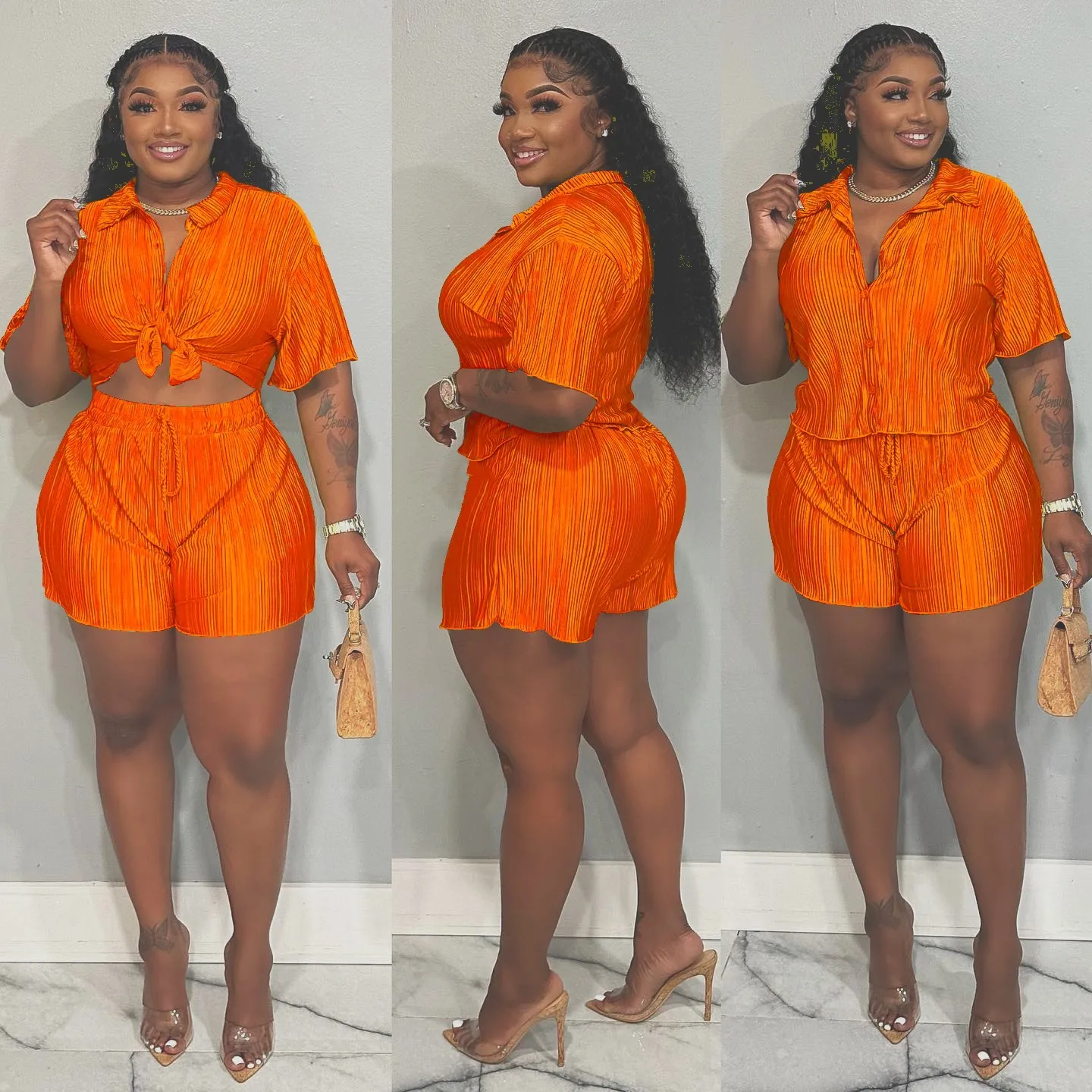 

Summer Outfits For Women ... Women's Pleated Short Sleeve And Shorts Set, 2-piece Sportswear, Summer Fashion, 2023 Zange Sets
