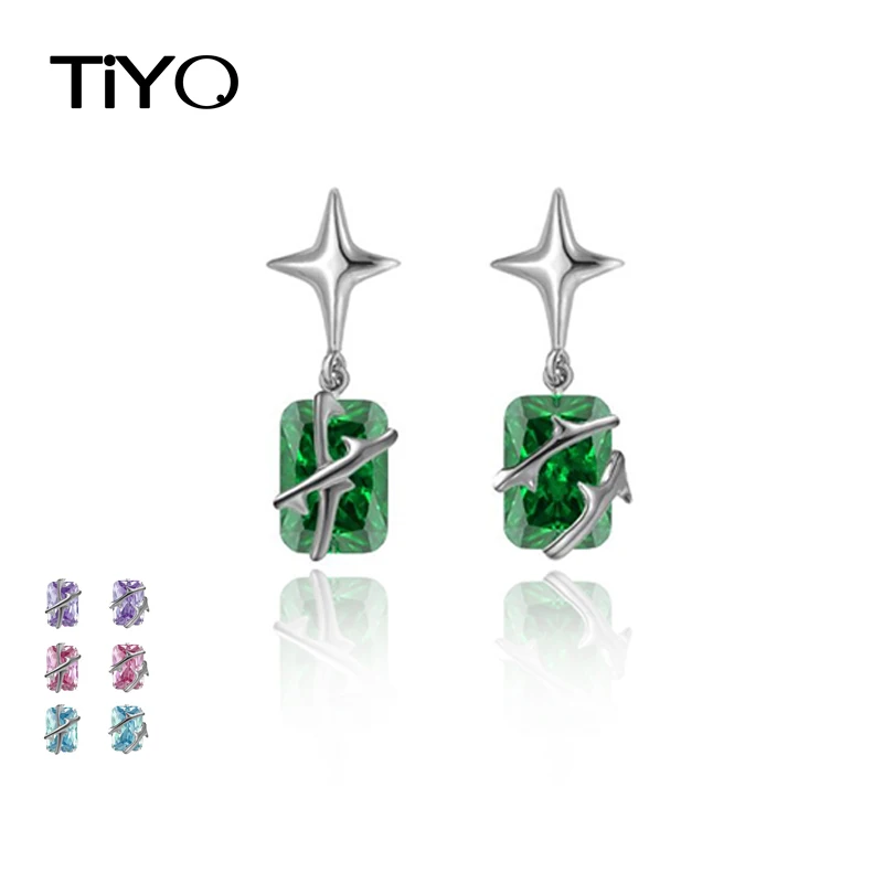 

TIYO Fashion Jewelry 5A Zircon Earrings For Women Female Gift Hot Sale Thick Silver Plated Green Purple Pink Blue Drop Earrings