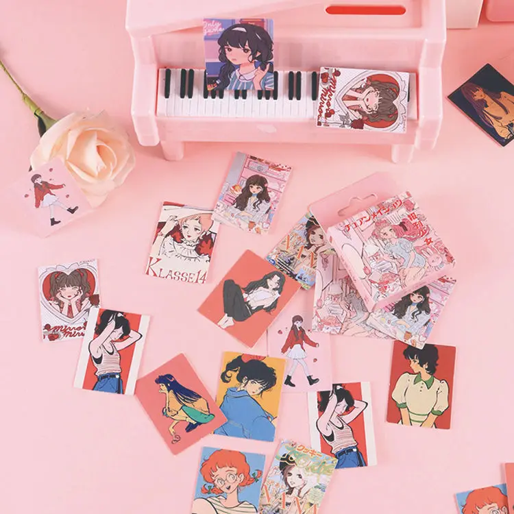 

46 листов в коробке наклейки газета Девочка милая девушка ручная учетная запись материал декоративная печать наклейка украшение маленький ...