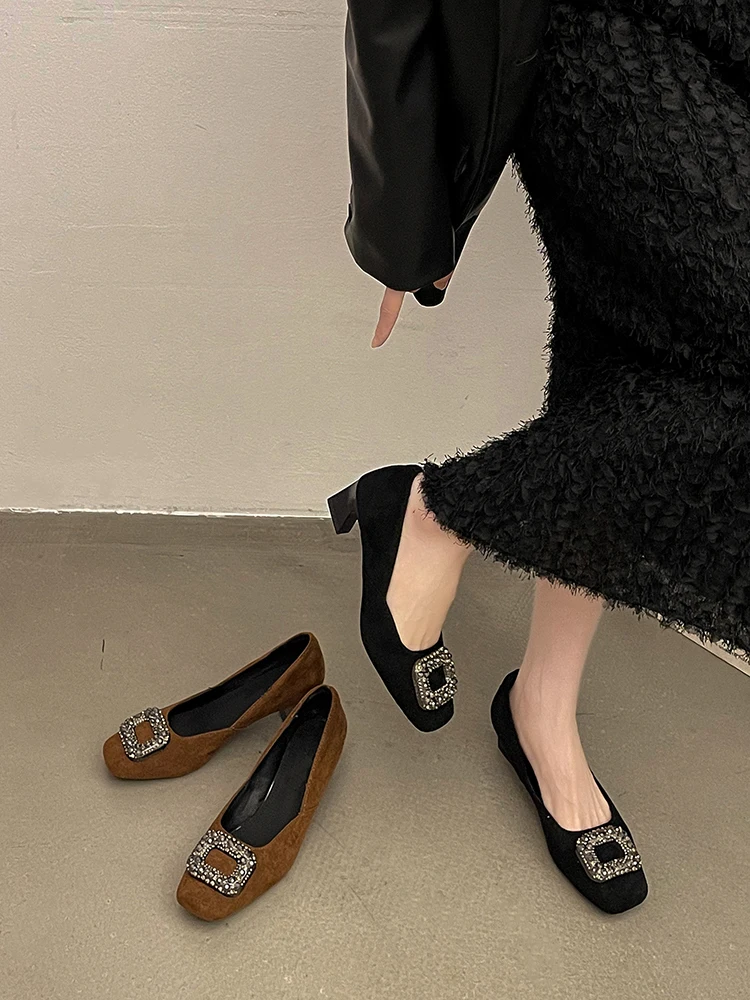 

Retro Women Shoes Chunky Sandals Branded Pumps Slip On Female Heel Lace-Up Basketball Platform Shallow Mouth 2023 Square Toe Blo