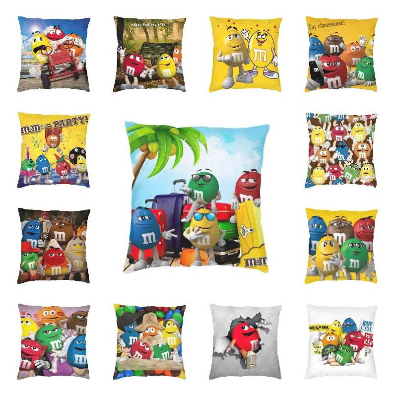 

Симпатичные M & M's конфеты шоколадные подушки Чехол Декор Kawaii Мультфильм Подушка украшение салонная квадратная Подушка Чехол
