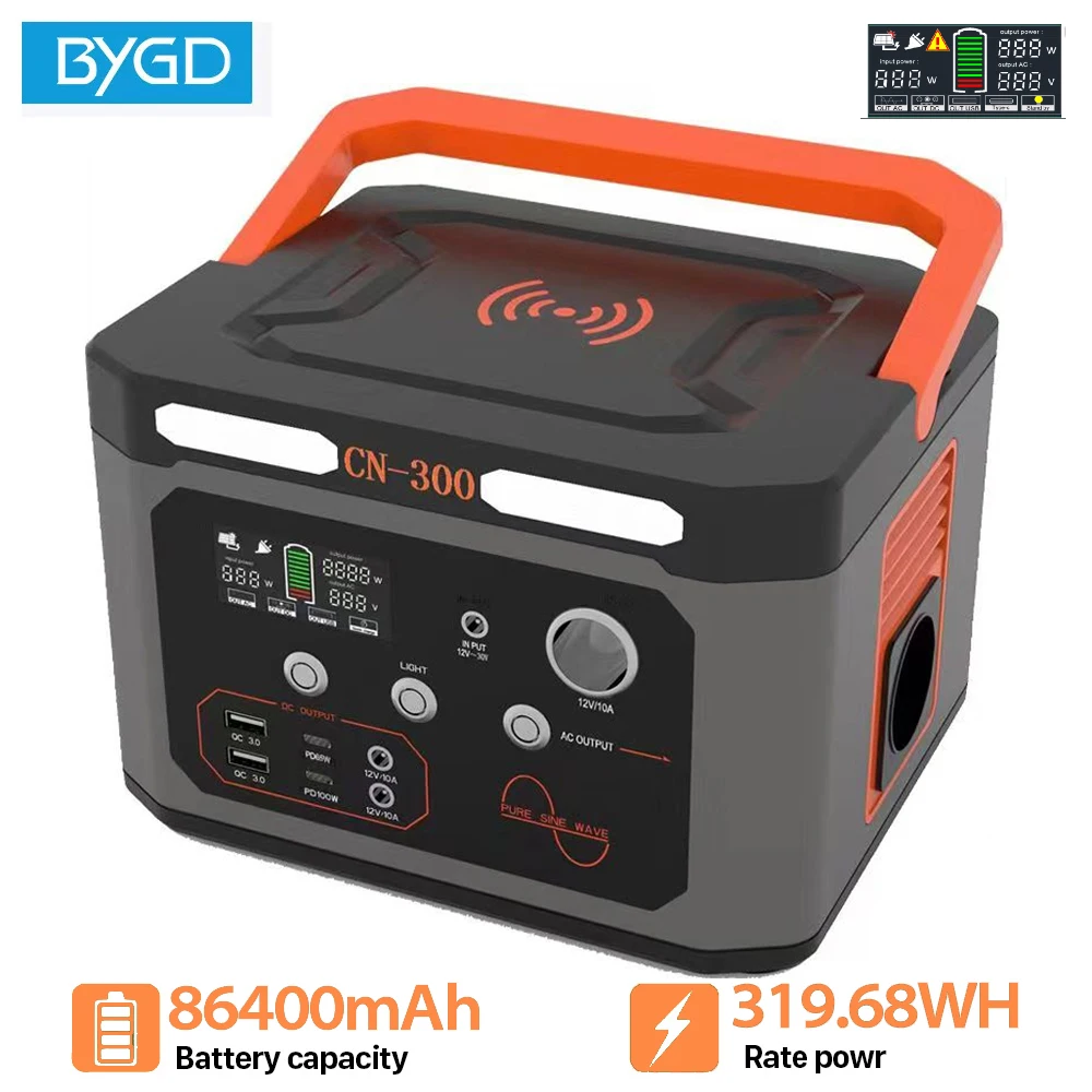 

BYGD 500W Portable Power Station 300W Charging Station 220V Powerbank 133200mAh PD100W Lithium Battery Pure Sine Wave AC Outlet