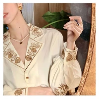 2021 elegant women spring and autumn floral long sleeve top female office lady casual designer french korean women fashion