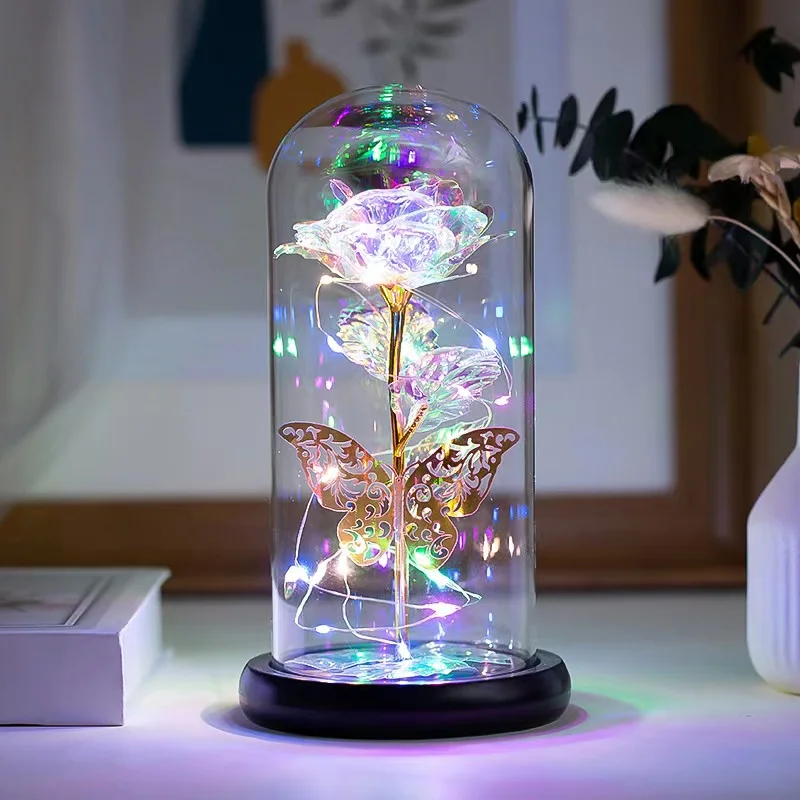 

2020 LED Enchanted Galaxy Rose Eternal 24K Gold Foil Flower With Fairy String Lights In Dome For Christmas Valentine's Day Gift