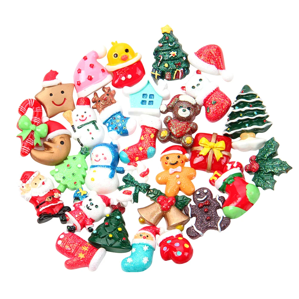 

30/50pcs Reindeer Miniatures Figurines Christmas Resin Embellishments Xmas Pendant Charm Snowman Flatback Xmas Loose Beads
