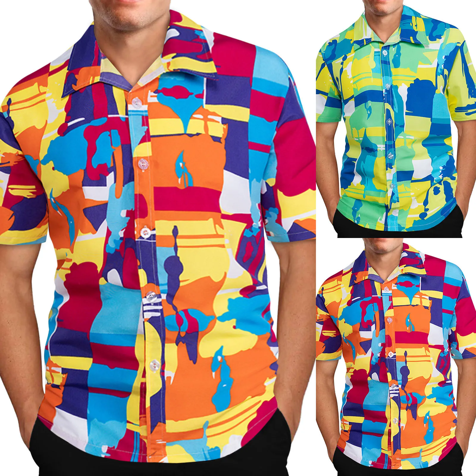 

Collar Shirts Casual Blouse Spring Short-Sleeved Loose Turndown Printed Men's Men Shirts Comfort Short Sleeve Men