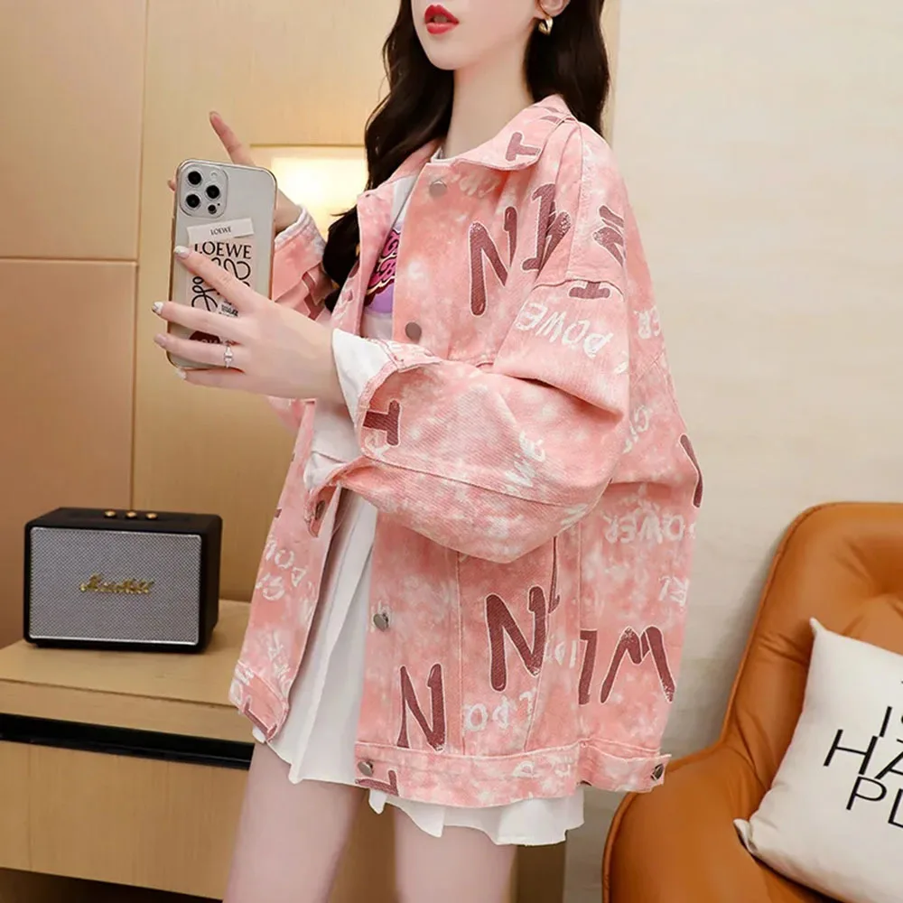 

Spring Autumn Fashion Denim Shirt Women's 2023 New Loose Fashion Letter Printe Denim Coat Streetwear Female Casual Cowboy Jacket
