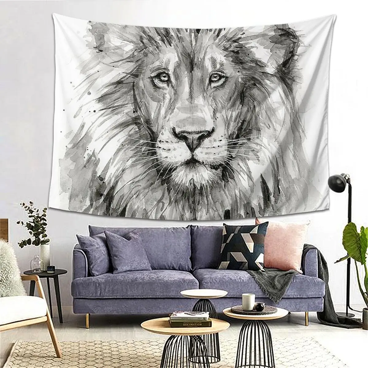 

Lion Watercolor Painting Tapestry Decoration Art Tapestries for Living Room Bedroom Decor Home Funny Wall Cloth Wall Hanging