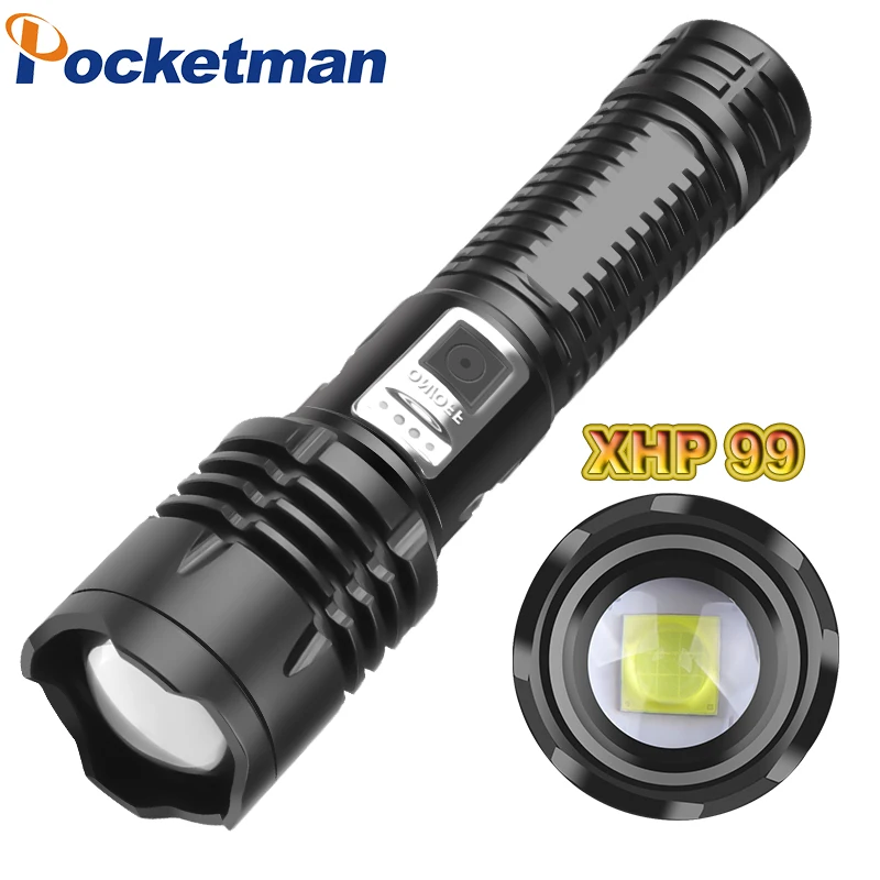 

Ultra Powerful XHP99 LED Flashlight 5 Modes USB Charging Waterproof Aluminum alloy Torch Zoom Lantern Build-in 1800mAh Battery