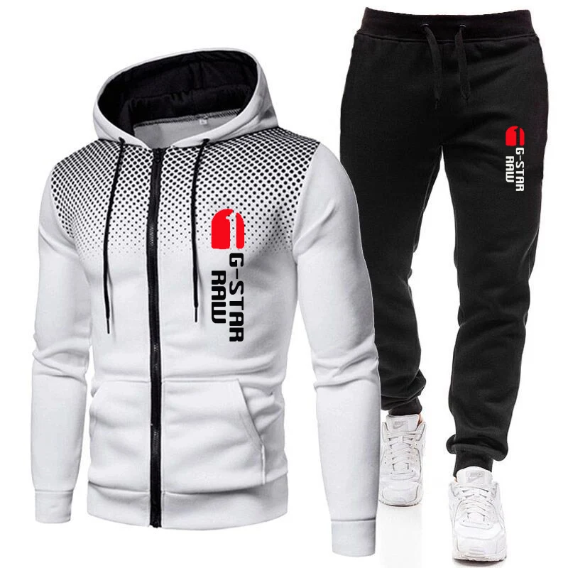 Men's Autumn and Winter New Sportswear Zipper Set Fashion Casual Printing Men's Zipper Jacket+Sports Jogging Pants Set