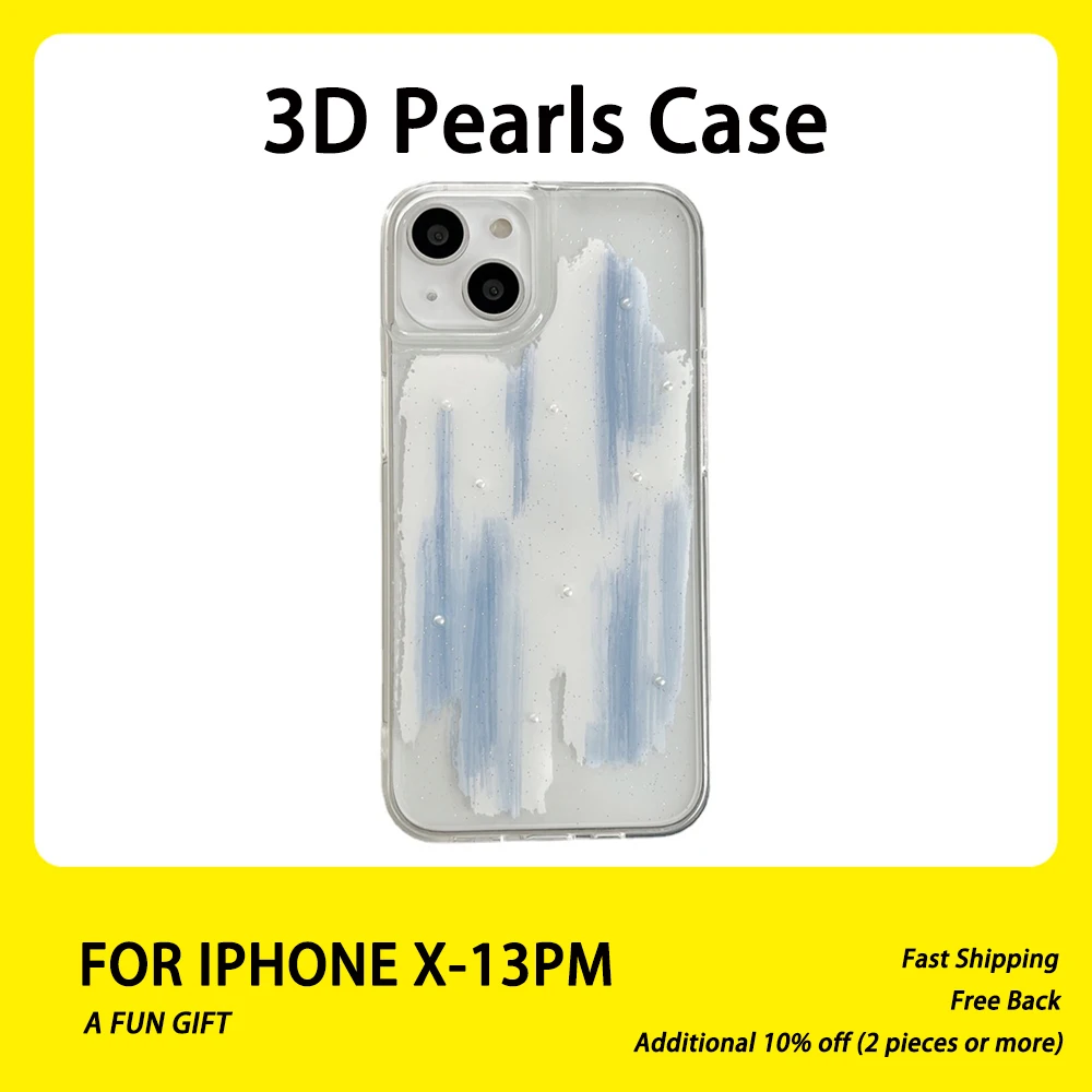 

INS Kawaii Painting Art Phone Case For IPhone 13 12 11 Pro Max XS XR X Korean Art Splash Pearl Soft Phone Cover Capa Funda
