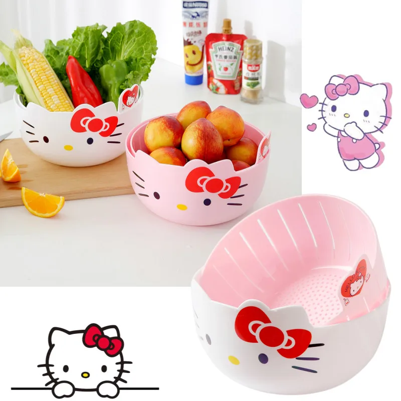 

Аниме Kawaii Sanrioed Hellow Kittys двухслойная раковина сливная корзина для фруктов пластиковая кухонная раковина бытовой инструмент подарки