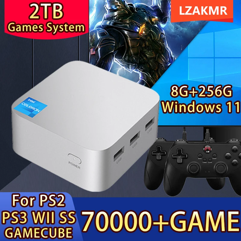 

NEW T8 Pro Games Box For PS2 PS3 Wii SS GAMECUBE 70000+ GAME Dual Network Port Small Host N5105 Windows 11 Games System MiniPC