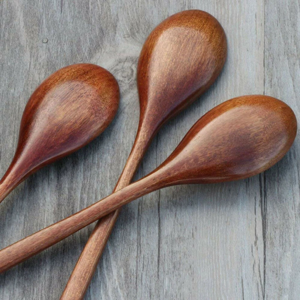 6 Piece Wooden Spoon Bamboo Kitchen Korean Style 9 '' Inch Natural Wood Soup  Tableware Cooking Honey Coffee Spoon Mixing Spoon images - 6