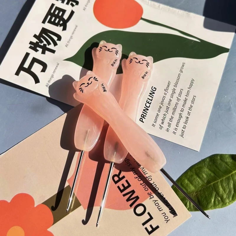 Крючки для вязания милая ручка в виде кошки из смолы алюминиевые спицы крючком