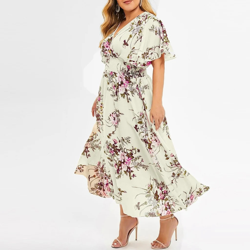 Plus Size Fashion 3xl 4xl 5xl Women Dress Floral Chiffon Flower Dress Bohemian Beach Summer Dresses Urban Gyp 3xl 4xl 5xl 6xl
