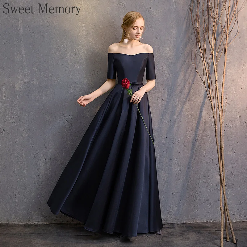 D4101 Темно-синие атласные платья на заказ для особых случаев 2025 Макси Vestidos