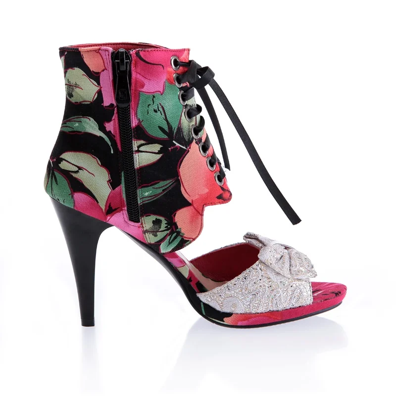 red retro sweet print satin bow-tie summer shoes woman platform sandals fashion cut-outs party wedding shoes female outdoor shoe